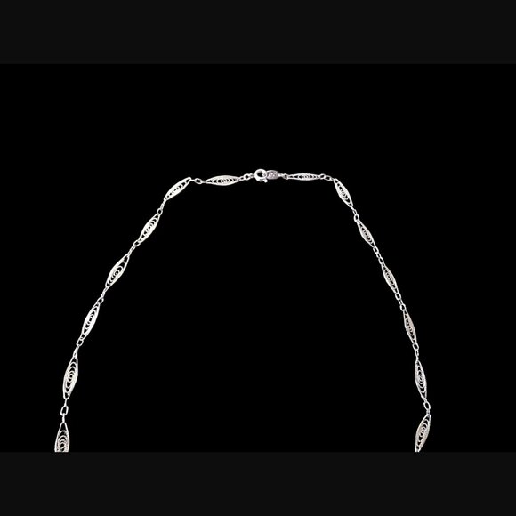 Vintage Trifari 24" Long Filigree Link Silver Tone Necklace - Picture 8 of 8